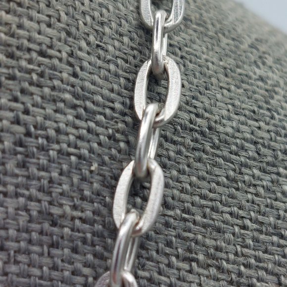 Necklace Silver Toned Large Link Chain Off Set Beads Brown Faceted Amber 40" Lon - Picture 5 of 7